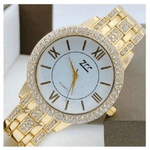 Trade Shop Traesio-orologio Polso Zcc 13 Donna Quarzo Acciaio Brillantini Moda Dorato Fondo Bianco -