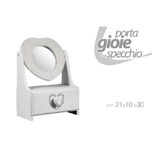 Trade Shop Traesio-porta Gioie Cassetto Gioielli Legno Con Specchio Decoro Cuore 21x10x30cm 678561 -