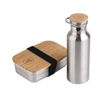 LAGUIOLE Set Lunchbox et Bouteille Isotherme en Acier Inoxydable Couvercle en Bois de Bambou