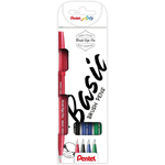 Pentel Brush Sing Pen Confezione base da 4 pennarelli con punta a pennello - Linee sottili o spesse a seconda della pres