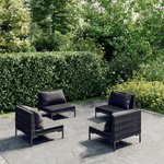 Set Divani Giardino 4 pz con Cuscini in Polyrattan Grigio Scuro