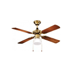 Ventilatore Metallo Ottone Brunito 1 Luce E27 4 Pale Legno Noce Scuro Gemini