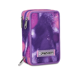 Seven Astuccio Scuola 3 Zip Rosa Viola Fucsia Bubble Street