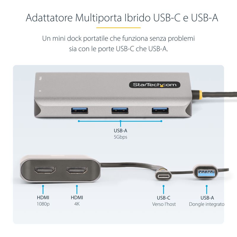 StarTech.com-Adattatore-multiporta-USB-C-con-dongle-USB-C-a-USB-A-doppio-HDMI--4K30Hz-1080p60Hz--Hub-USB-A-5Gbps-a-3-p