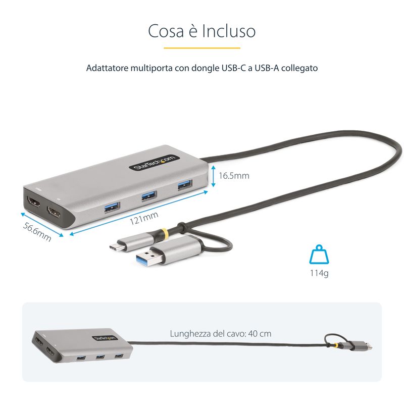 StarTech.com-Adattatore-multiporta-USB-C-con-dongle-USB-C-a-USB-A-doppio-HDMI--4K30Hz-1080p60Hz--Hub-USB-A-5Gbps-a-3-p