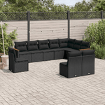 vidaXL Set Divani da Giardino 10pz con Cuscini in Polyrattan Nero