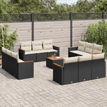 vidaXL Set Divani da Giardino 13pz con Cuscini Nero in Polyrattan