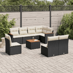 vidaXL Set Divani da Giardino 9 pz con Cuscini Nero in Polyrattan