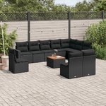 vidaXL Set Divani da Giardino 11 pz con Cuscini in Polyrattan Nero