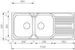 Lavello-ATLANTIC-116X50-2-vasche-destre--gocciolatoio-ACCIAIO-INOX