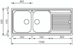 Lavello-ZENITH-116x50-2-vasche-sinistre--gocciolatoio-ACCIAIO-INOX