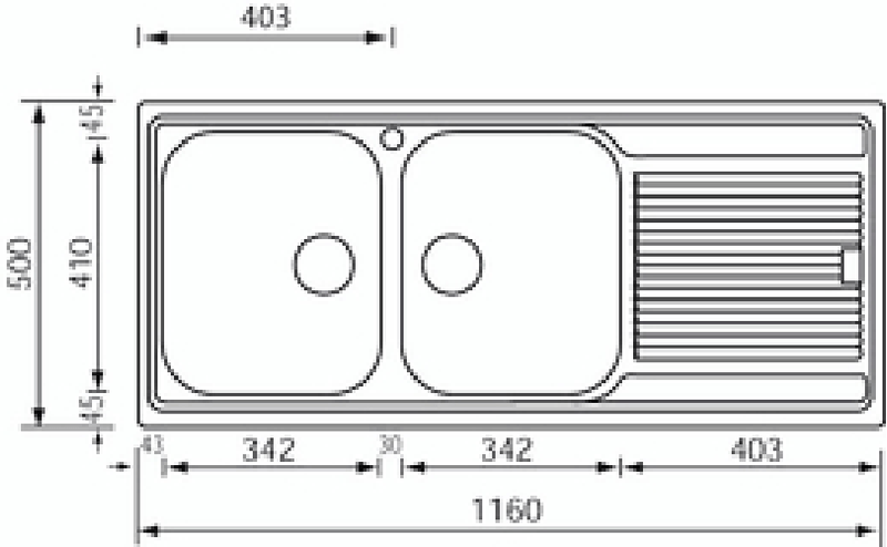 Lavello-ZENITH-116x50-2-vasche-sinistre--gocciolatoio-ACCIAIO-INOX