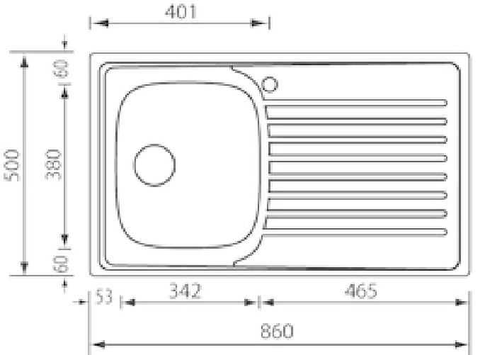 Lavello-SIROS-86X50-1-vasca-sinistra--gocciolatoio-ACCIAIO-INOX-finitura-Satinato