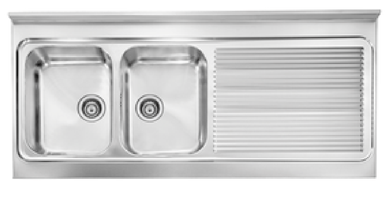 Lavello-ROSSANA-appoggio-135X60-2-vasche-sinistre--gocciolatoio-ACCIAIO-INOX