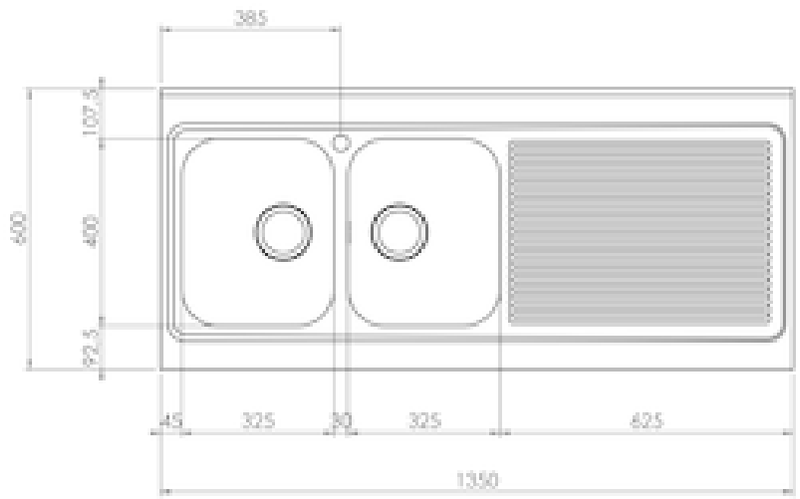 Lavello-ROSSANA-appoggio-135X60-2-vasche-sinistre--gocciolatoio-ACCIAIO-INOX