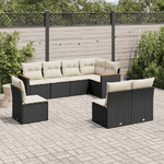 vidaXL Set Divani da Giardino con Cuscini 8 pz Nero in Polyrattan