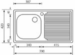 Lavello-AURORA-79X42-1-vasca-sinistra--gocciolatoio-ACCIAIO-INOX