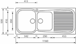 Lavello-MATICO-116X50-2-vasche-sinistre--gocciolatoio-ACCIAIO-INOX