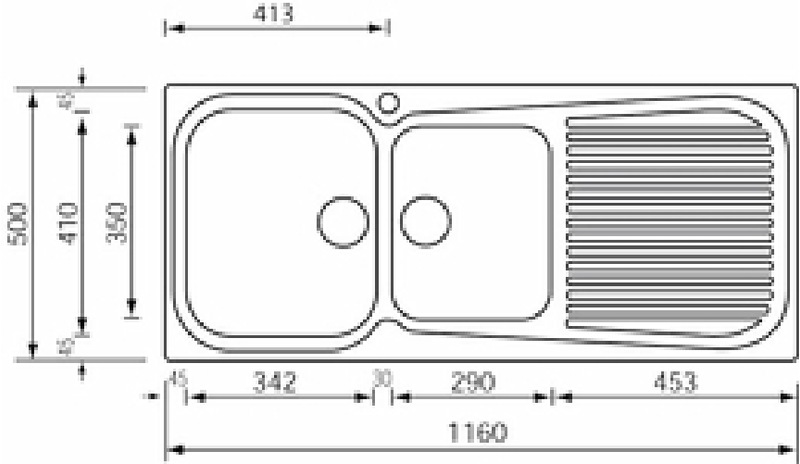 Lavello-MATICO-116X50-2-vasche-sinistre--gocciolatoio-ACCIAIO-INOX