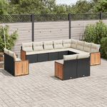 vidaXL Set Divani da Giardino 12 pz con Cuscini Nero in Polyrattan