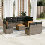 vidaXL Set Divano da Giardino 9 pz con Cuscini Grigio in Polyrattan