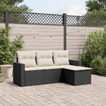 vidaXL Set Divani da Giardino 4 pz con Cuscini Nero in Polyrattan