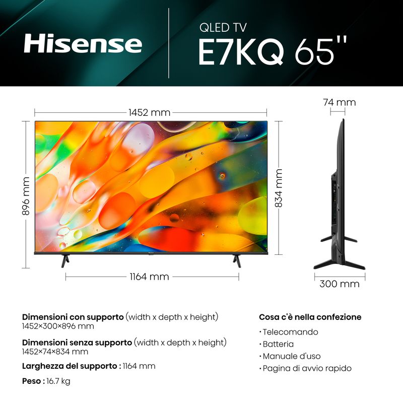 Hisense-TV-QLED-Ultra-HD-4K-65”-65E7KQ-Smart-TV-Wifi-HDR-Dolby-Vision-Quantum-Dot-Colour-Retroilluminazione-DLED-Game-Mode-Plus