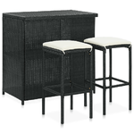 vidaXL Set da Bar 3 pz in Polyrattan Nero