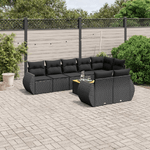 vidaXL Set Divani da Giardino 9 pz con Cuscini Nero in Polyrattan