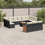 vidaXL Set Divani da Giardino 14pz con Cuscini in Polyrattan Nero