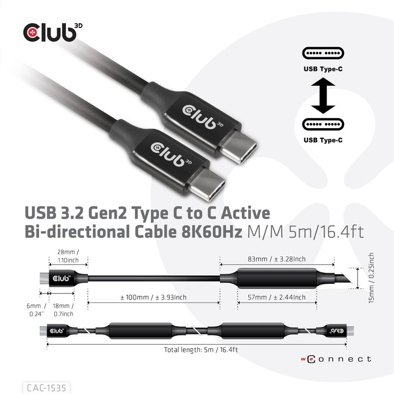 CLUB3D-CAC-1535-cavo-USB-5-m-USB-3.2-Gen-2--3.1-Gen-2--USB-C-Nero