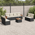 vidaXL Set Divani da Giardino 9 pz con Cuscini Nero in Polyrattan