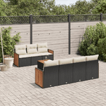 vidaXL Set Divani da Giardino con Cuscini 8 pz Nero in Polyrattan