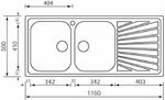 Lavello-COMETA-116x50-2-vasche-destre--gocciolatoio-ACCIAIO-INOX