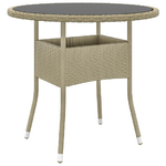 vidaXL Tavolo da Giardino Ø80x75cm Vetro Temperato e Polyrattan Beige