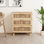 Credenza Marrone 60x30x70cm Legno Massello Pino Rattan Naturale