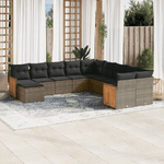 vidaXL Set Divani da Giardino 11 pz con Cuscini in Polyrattan Grigio