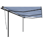 vidaXL Tenda da Sole Retrattile Manuale con Pali 6x3 m Blu e Bianco