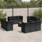 vidaXL Set Divani da Giardino 13pz con Cuscini Nero in Polyrattan