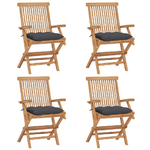 vidaXL Sedie da Giardino con Cuscini Antracite 4 pz Massello di Teak