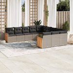 vidaXL Set Divani da Giardino 11 pz con Cuscini in Polyrattan Grigio