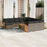 vidaXL Set Divani da Giardino 13 pz con Cuscini Grigio in Polyrattan