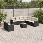 vidaXL Set Divani da Giardino 10pz con Cuscini in Polyrattan Nero