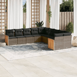 vidaXL Set Divano da Giardino 10 pz con Cuscini Grigio in Polyrattan