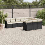 vidaXL Set Divani da Giardino 10pz con Cuscini in Polyrattan Nero