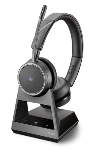 Poly Cuffie stereo on-ear con base a 2 vie Poly Voyager 4220 Office (Bluetooth tramite adattatore USB-C, M-Teams)