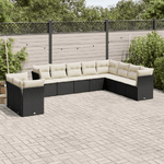 vidaXL Set Divani da Giardino 10pz con Cuscini in Polyrattan Nero