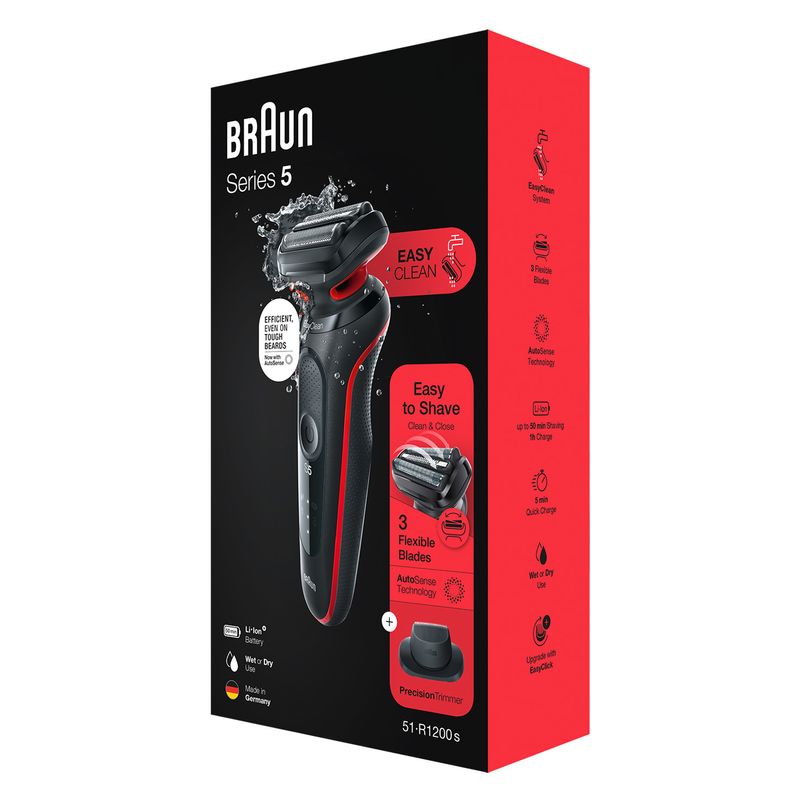 Braun-Series-5-51-R1200S-rasoio-elettrico-Trimmer-Nero-Rosso