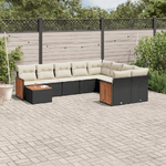 vidaXL Set Divani da Giardino 10pz con Cuscini in Polyrattan Nero