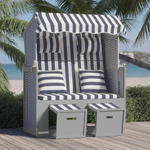 vidaXL Strandkorb con Cuscini Polyrattan e Legno Massello Blu e Bianco